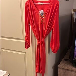 Elegant Red Lace-Up Dress